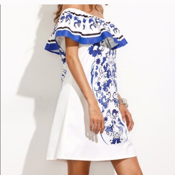 NWT Off The Shoulder Boho Ruffle Dress - Picture 3 of 4